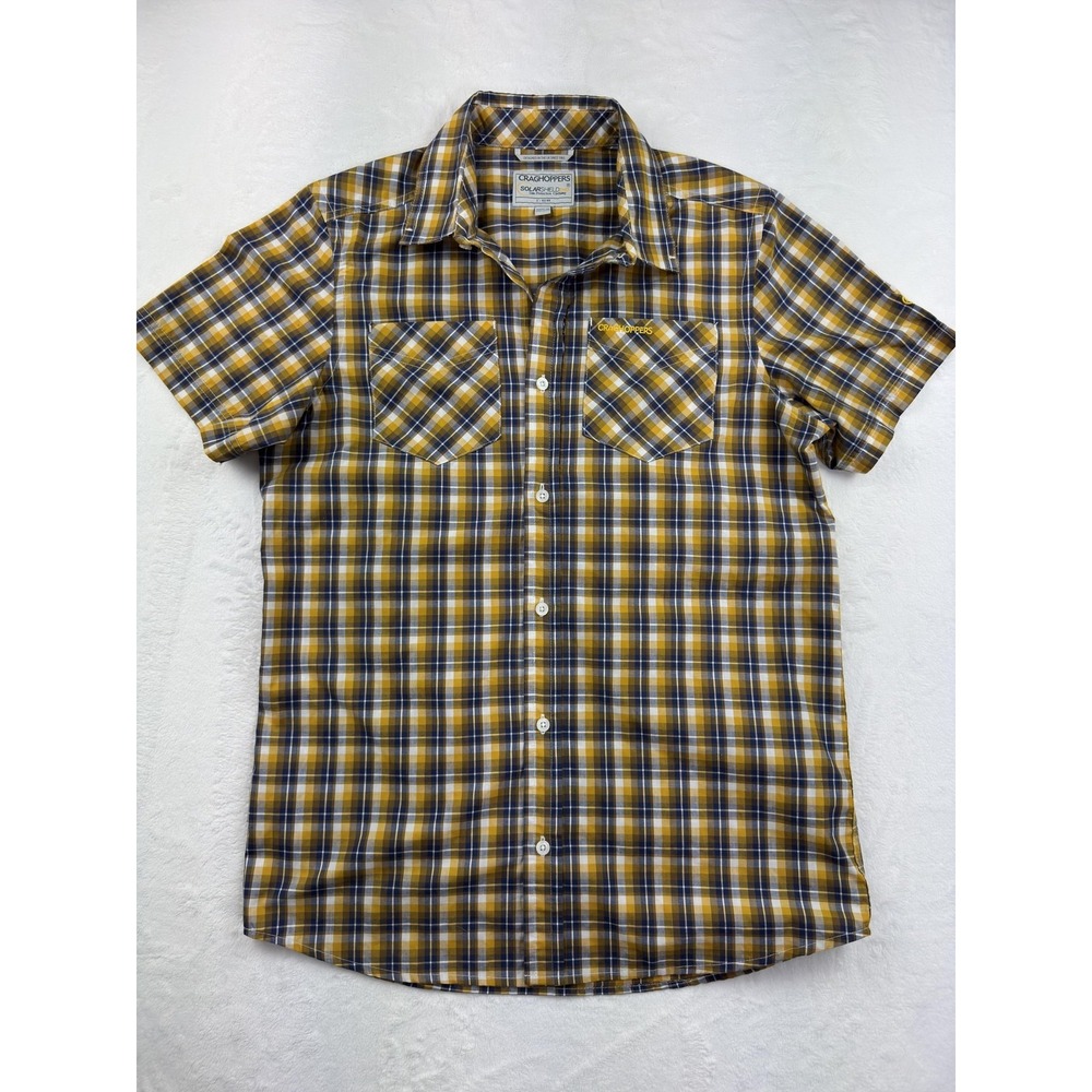 Craghoppers Shirt Mens Small Yellow Plaid‎ Short Sleeve Button Up UV Protection